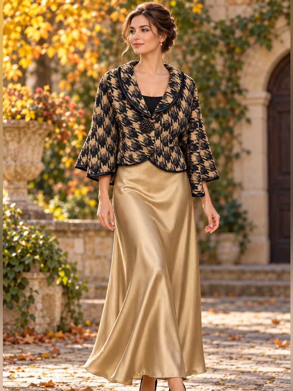 Vertigo Paris S Houndstooth Cropped Jacket Cape Sleeves Beaded Academia Statemen